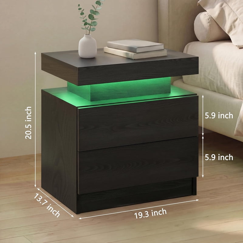 Howcool LED Nightstand, 2 Drawer Bedside Side Table with LED Lights for Bedroom Living Room