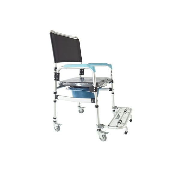 330Lbs Shower Wheelchair Mobile Commode Toilet Seat Foldable Bath Chair Adjustment Height