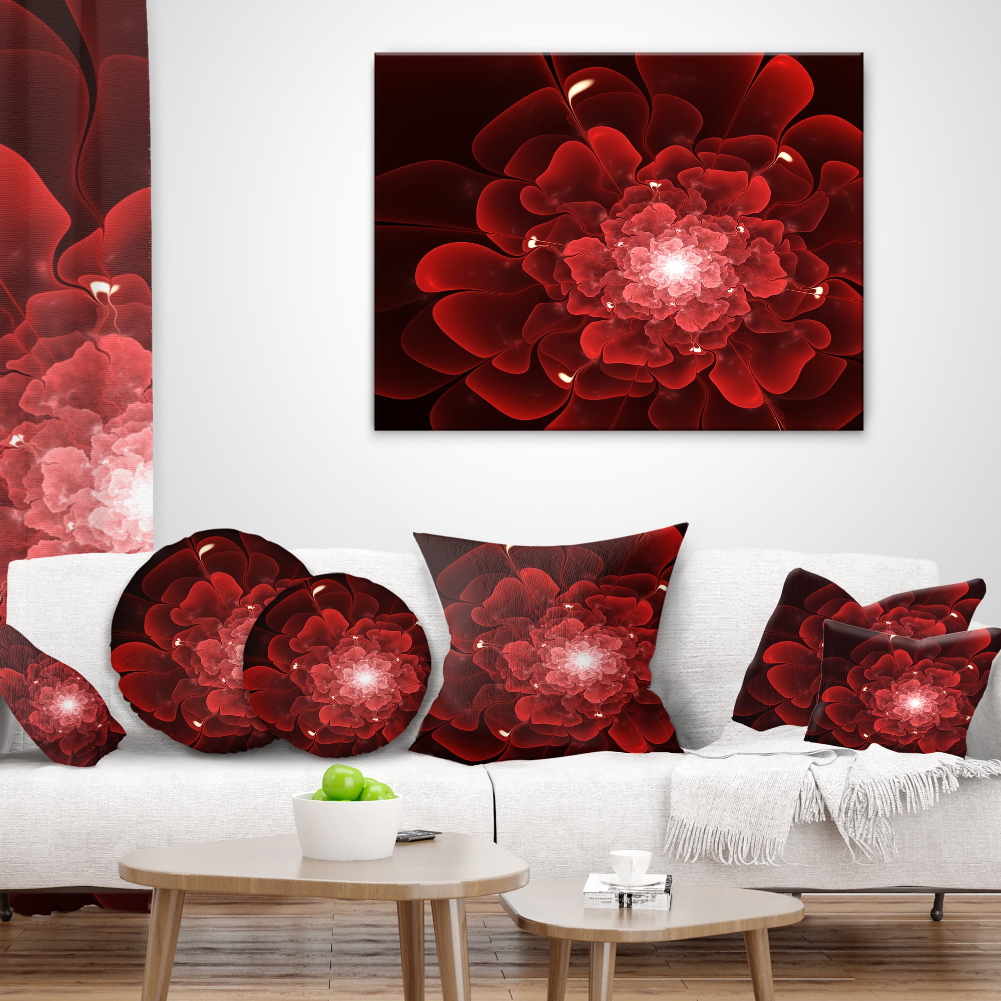 Designart Fractal Flower Clear Red Digital Art - Floral Throw Pillow - 16x16