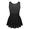 thumbnail image 2 of Venjoe Kids Girls Ice Skating Sparkle Diamond V-shaped Sheer Tulle Splice Leotard A-line Dress for Black 16, 2 of 7