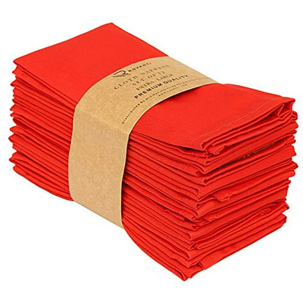 RUVANTI Cloth Napkins 12 Pack 20X20 Inch Dinner Table Napkins,Soft & Comfortable 100% Cotton Napkins.Red & Orange Reusable Linen Napkins for Christmas/Thanksgiving Dinners,Weddings & Cocktail Parties 