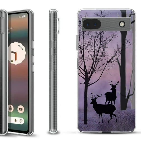 Slim-Fit Gel TPU Phone Case for Google Pixel 6a, by OneToughShield ® - Forest/Deer/Twilight