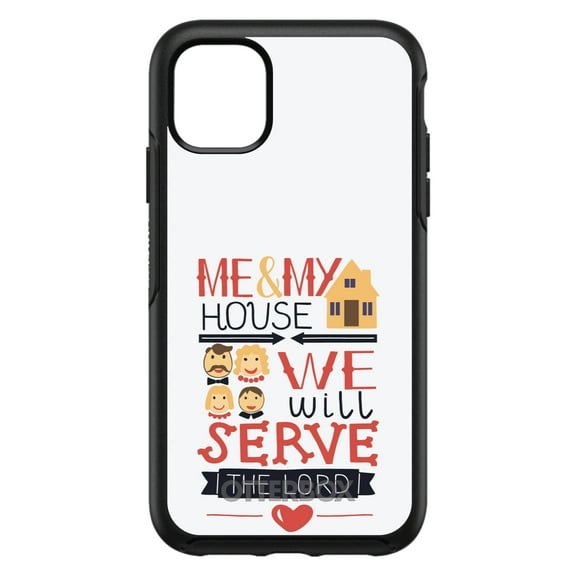 DistinctInk OtterBox Symmetry Custom Case for Apple iPhone 15 (6.1" Screen) - Me & My House We Will Serve the Lord - Tempered Glass Back