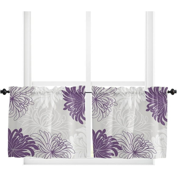 Dahlia Kitchen Curtains Purple Chrysanthemum Valances for Windows Botanical Print Curtains & Drapes Blackout Curtains Rod Pocket Window Treatments for Bathroom 54x18in Window Toppers Valances
