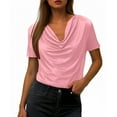 thumbnail image 4 of YUGYXL Cowl Neck Tops for Women Spring Dressy Casual Elegant Short Sleeve Tops Summer Work Tops Office Fashion Blouses Pink XL, 4 of 7