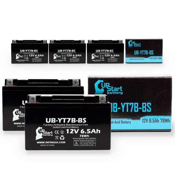 5-Pack UpStart Battery Replacement for 2008 Yamaha YFZ450 450CC Factory Activated, Maintenance Free, ATV Battery - 12V, 6Ah, UB-YT7B-BS