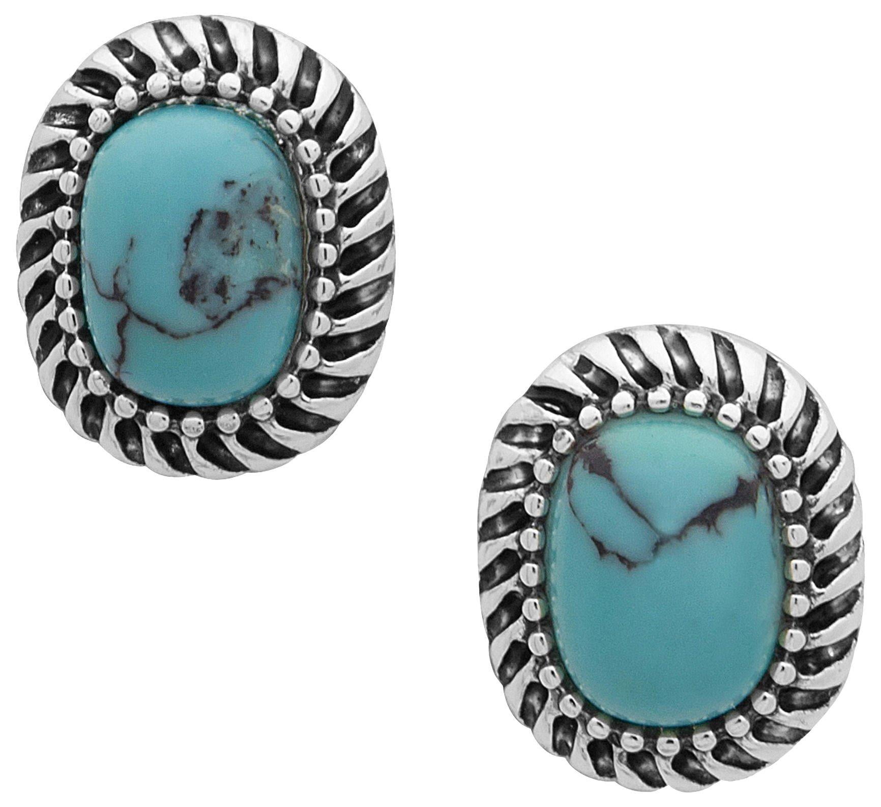 Handcrafted St Silver Oval Synthetic Turquoise Stone Stud Post Earrings 