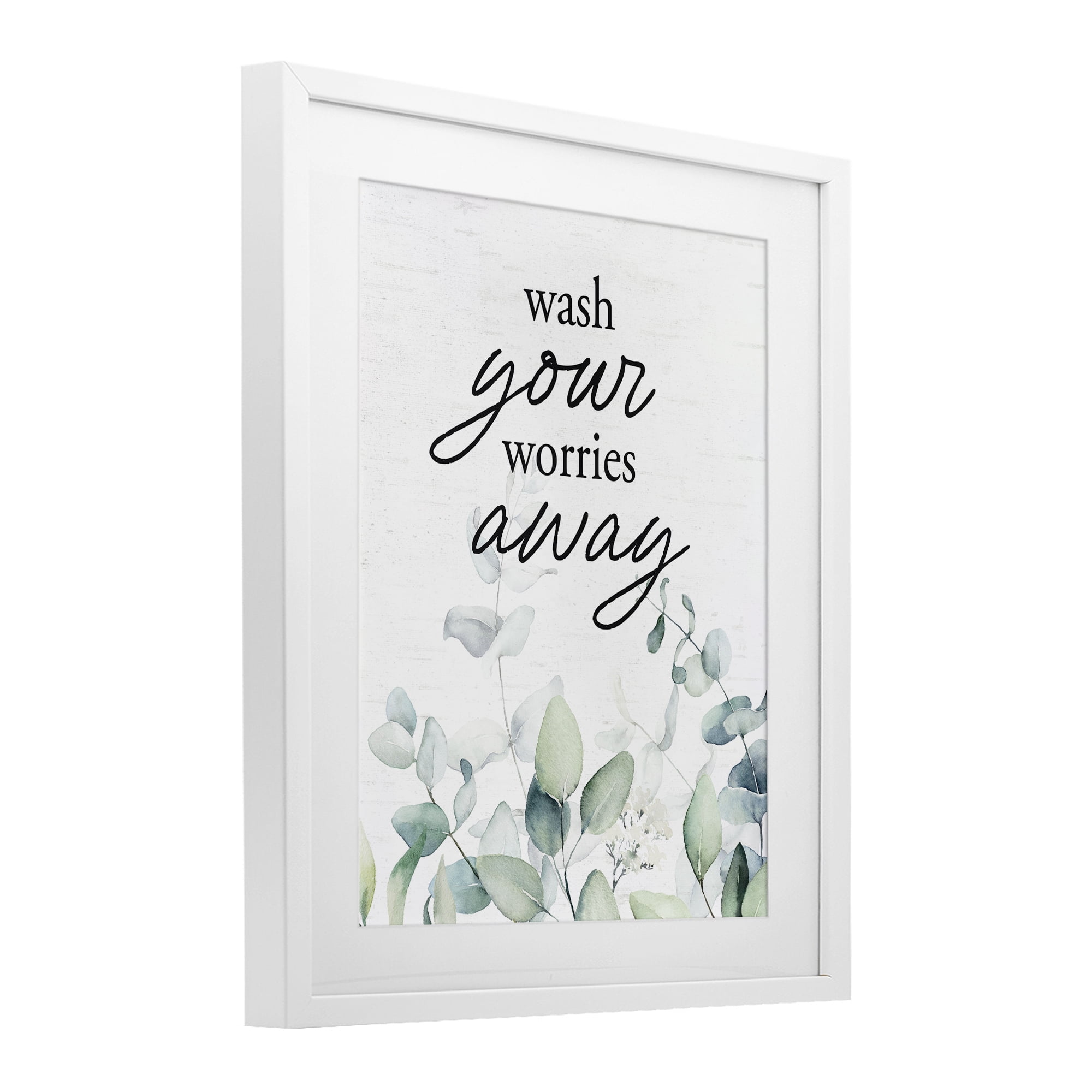 Wash Worries Away Herb Leaves White Framed Print Under Glass, design by Lettered and Lined