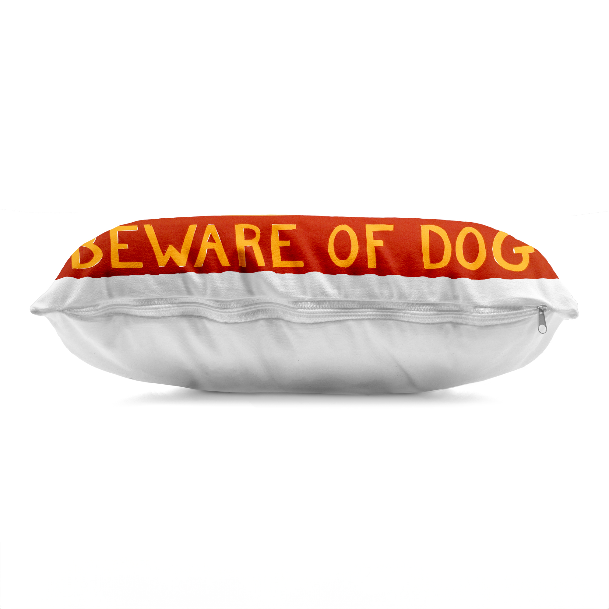 Stupell Industries Beware Of Dog Yellow & Red Decorative Printed Throw Pillow, design by Stephen Huneck