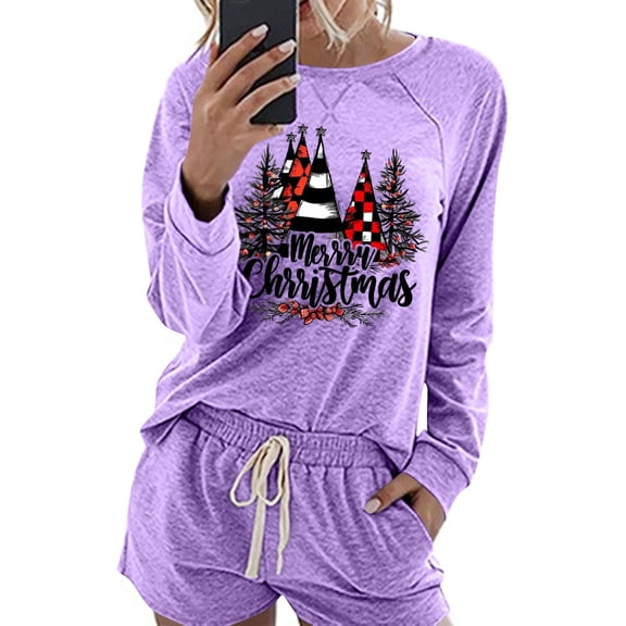 Wensltd Christmas Pajamas Set for Women Short Sleeve Top and Shorts Holiday Cozy Family Matching Sleepwear Black
