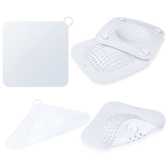 TSV 5pcs Silicone Shower Drain Hair Catcher, Square Drain Cover for Shower, Tub Stopper Plugs for Bath Kitchen