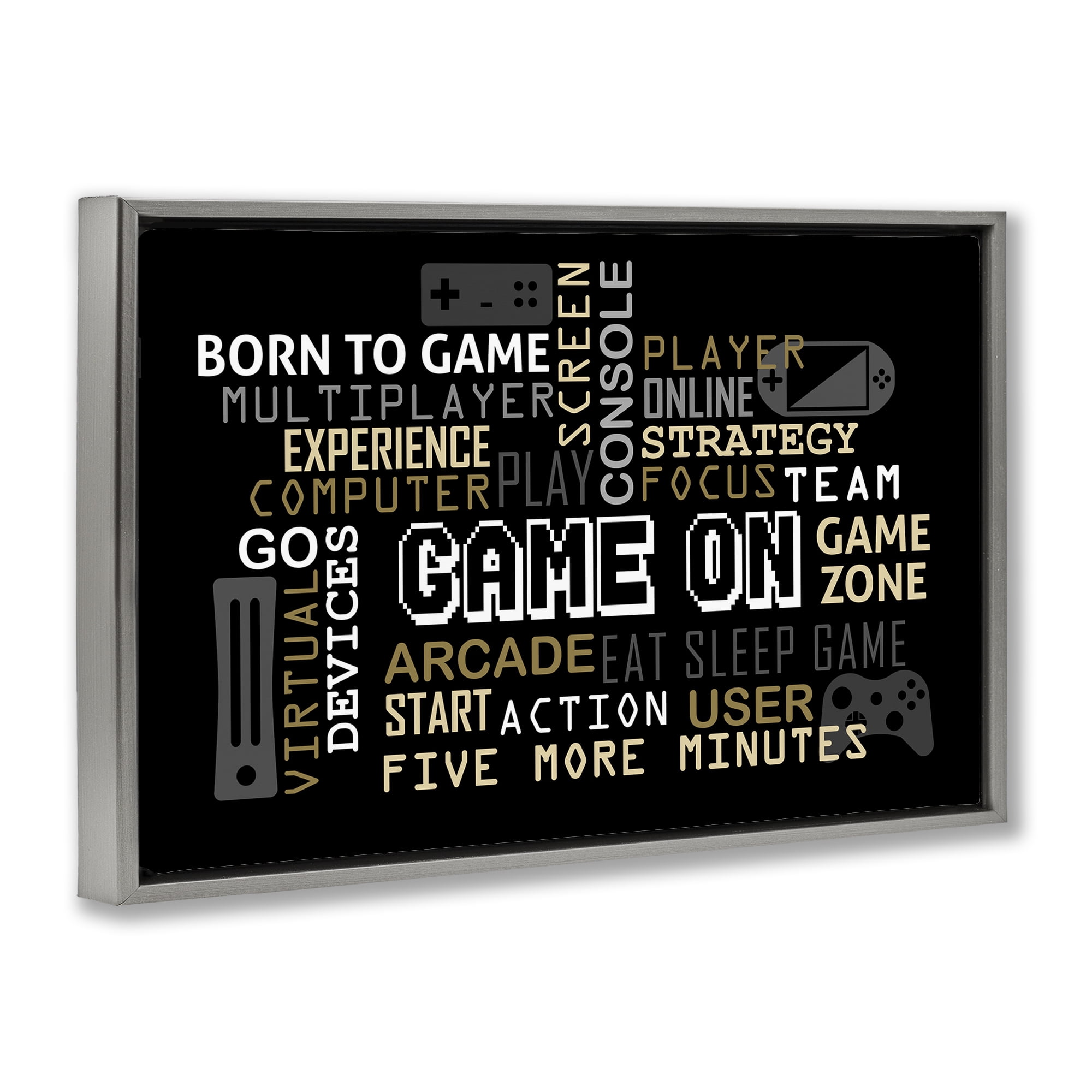 Stupell Industries Game On Gamer Typography Gray Framed Floater Canvas Wall Art, design by Kim Allen