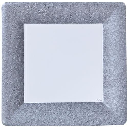 EcoQuality 10" inch Disposable Textures Silver Square Plastic Serving Plates, China Like Party Plates, Heavy Duty Dinner Serving Plate, Platter, Weddings, Baby Showers, Catering, Non Toxic (24)