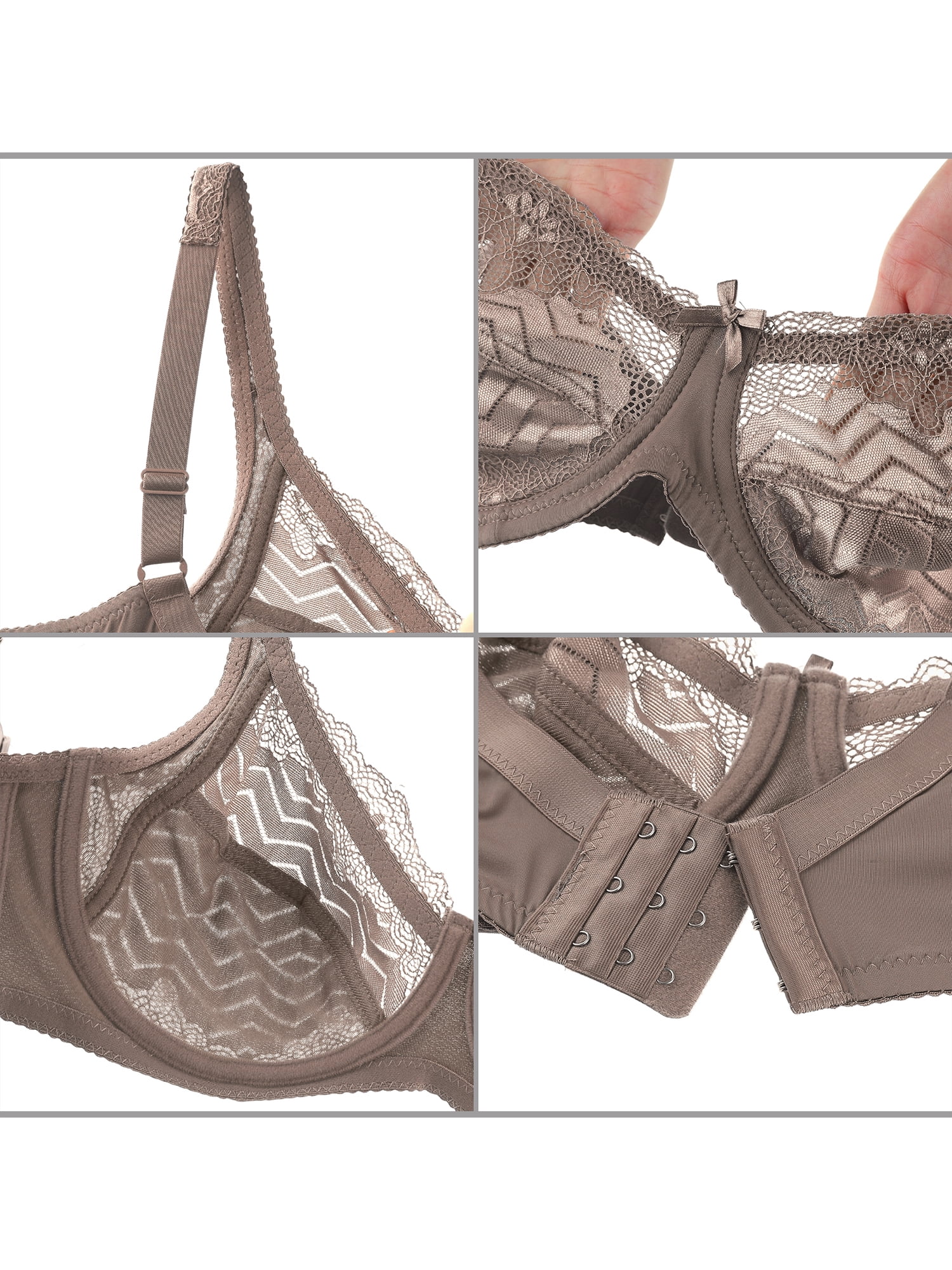Agnes Orinda Women's Plus Size Underwire Push-Up Lace Trim Bra and Panty Set