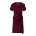 thumbnail image 4 of Dolkfu Red Dresses for Women Trendy V-Neck Short Sleeve Pull-on Petal Bodycon Solid Fashion Mid-Length Slim Dresses Wine,L, 4 of 5