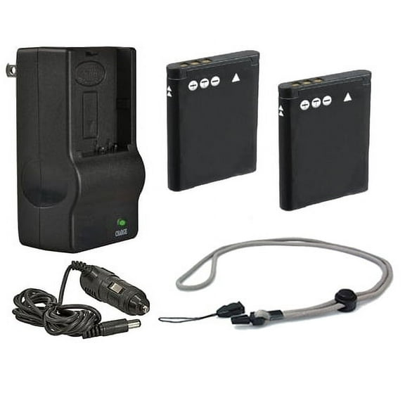 Pentax Optio W90 High Capacity Batteries (2 Units)   AC/DC Travel Charger   Krusell Multidapt Neck Strap (Black Finish)