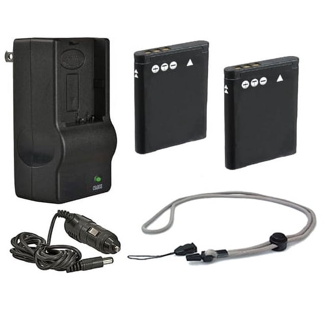 Pentax Optio W90 Piles Haute Capacité (2 Unités) + Chargeur de Voyage AC/DC + Sangle de Cou Multidapt (Finition Noire)