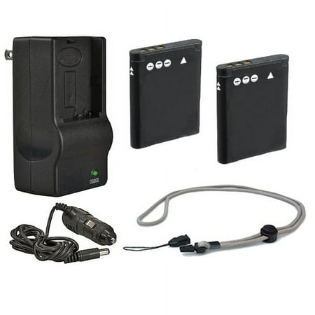 Pentax Optio W90 High Capacity Batteries (2 Units) + AC/DC Travel Charger + Krusell Multidapt Neck Strap (Black Finish)