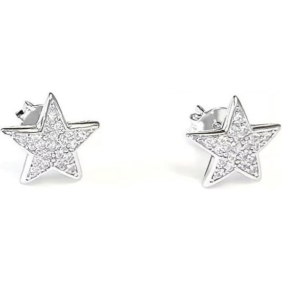 Ritastephens 925 Sterling Silver Star Stud Earrings with Clear Cubic Zirconia for Cartilage Piercings