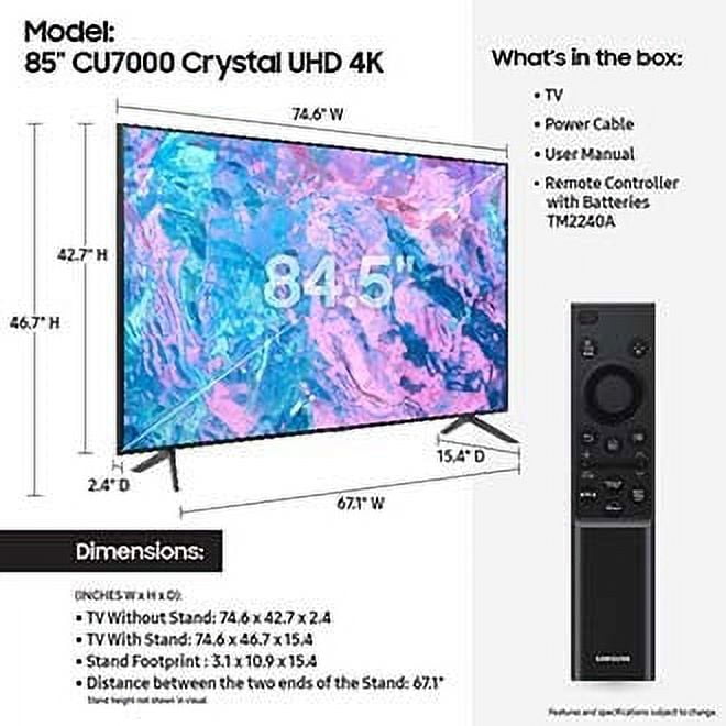 SAMSUNG 85" Class CU7000 Crystal UHD 4K Smart TV UN85CU7000FXZA