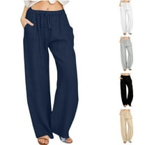 Admvng Sweatpants for Women and Linen Casual Solid Color Elastic Waist Trousers Comfortable Pants, Size M-4XL