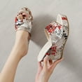 thumbnail image 6 of HAOTAGS Womens Summer Wedge Sandals Slide Sandals Fish Mouth Vintage Flower Casual Beach Shoes Red Size 7.5, 6 of 7