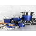 thumbnail image 3 of Granitestone Hammered Diamond Infused 10 Pc Pots and Pans Set Non Stick, Reinforced Aluminum Ultra Durable cookware Set w/ Stay Cool Handles, Frying Pans, Skillets, Oven & Dishwasher Safe, Blue, 3 of 7