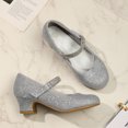 thumbnail image 4 of Kushyshoo Girl Mary Jane Shoes Low Heel Rhinestones Princess Flats Silver Dress Pump Shoes for Big Kid Size 3, 4 of 5