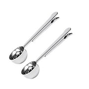 2Pcs Coffee Scoop Clip 2 in 1 Stainless Steel Coffee Measuring Spoon Long Handle Scoop with Clip for Ground Coffee Tea