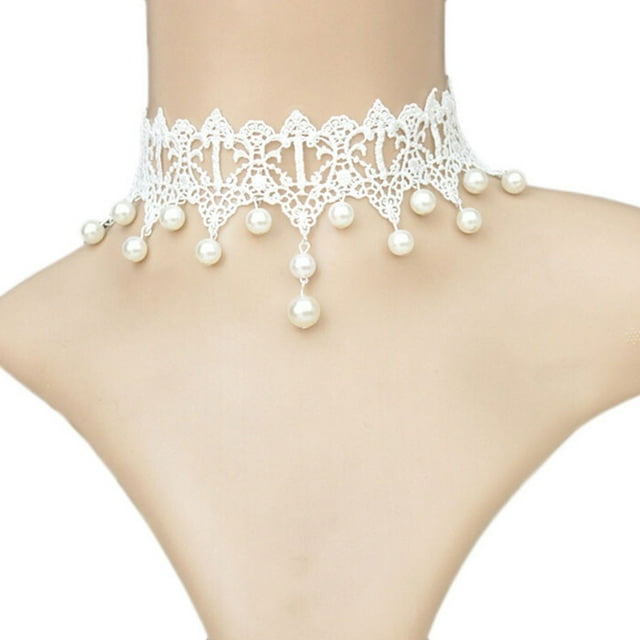 Iumwxz Collier Ras du Cou Rétro Gothique Vintage pour Femmes Mariage Dentelle Perle