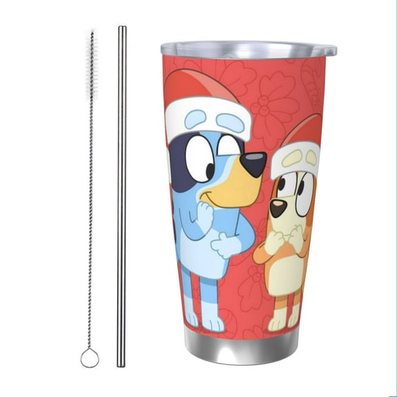 Saiise Bluey Print Tumbler 20 Oz Stainless Steel Vacuum Insulated with Straw Coffee Cup for Home,Office,Outdoor Works Great for Ice Drinks and Hot Beverage