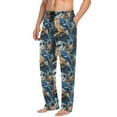 thumbnail image 5 of Men's Lightweight Pajama Bottoms Glowing Blue Jay Stretch Elastic Waist Side Pockets Spring Fall, 5 of 7