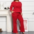 thumbnail image 3 of Plus Size 2 Piece Outfits for Women Blazer Top Long Sleeve Long Pants Sets Casual Elegant Business Suit with Belt, 3 of 4