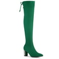 thumbnail image 1 of Unique Bargains Women's Chunky Heels Rhinestone Over the Knee High Boots Green (Size 6), 1 of 8