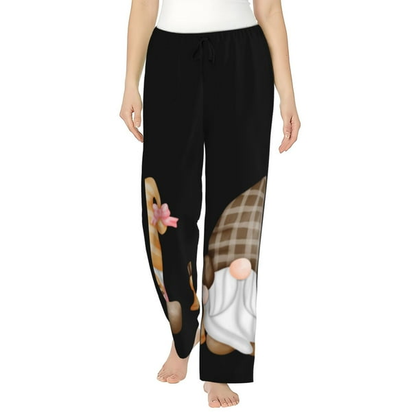 Fotbe Coffee Gnome (2) Pantalones de Pijama para Mujer, Pantalones de Dormir, Pantalones Pj con Cordón y Bolsillos-Small