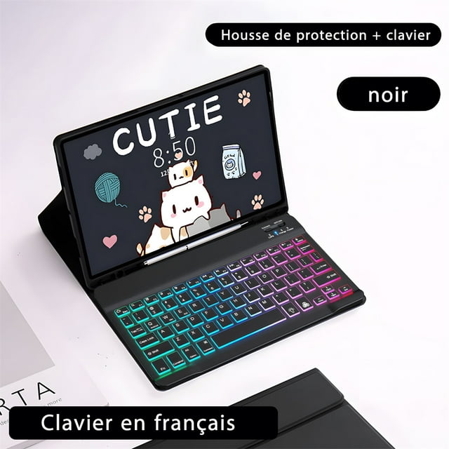 Clavier Rétroéclairé pour Tablette Samsung pour Samsung Galaxy Tab A8 10.5 A7 S6 Lite Étui pour Tablette pour Samsung Tab 10.4 S7 FE S8 Plus Étui Paquet Français 7 S7 S8 11 Po