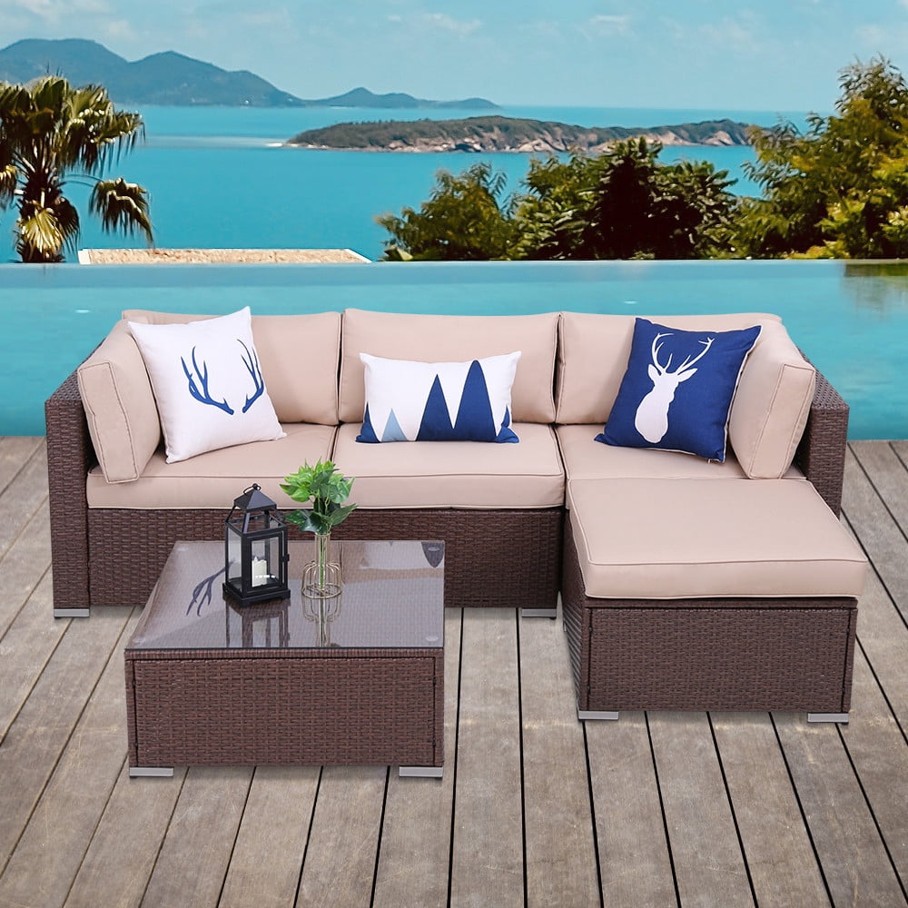 Outdoor Furniture Set 5 Piece Patio Couch Sectional Rattan Sofa Sets