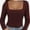 Burgundy, variant on Womens Long Sleeve Square Neck Tops Fashion Slim Fit Tees Shirts