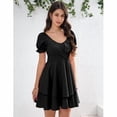 thumbnail image 3 of Yesfashion Women's Summer Lantern Sleeve A-Line Mini Dresses Double-Layer Sleeves V-Neck Dress, 3 of 8
