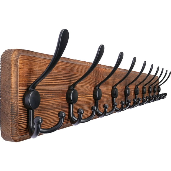 SKOLOO Rustic Large Wall Mounted Coat Rack: 38.3'' Long Coat Rack for Wall, Pine Real Wood Plank Wall Coat Rack Hook, Farmhouse C