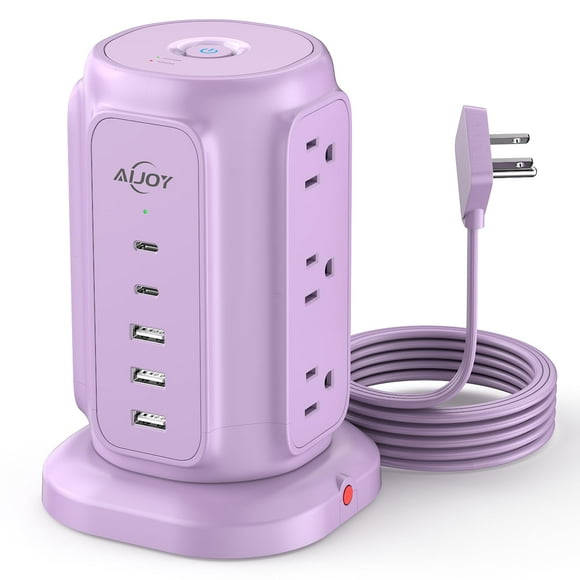 Power Strip Tower AiJoy con 9 salidas, 5 puertos USB 1200J, color morado