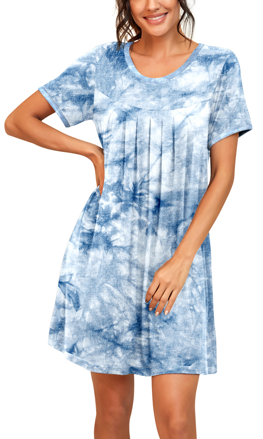 JWD Womens Sleepwear Short Sleeve Nightgown Soft Sleepshirt Pleated ...