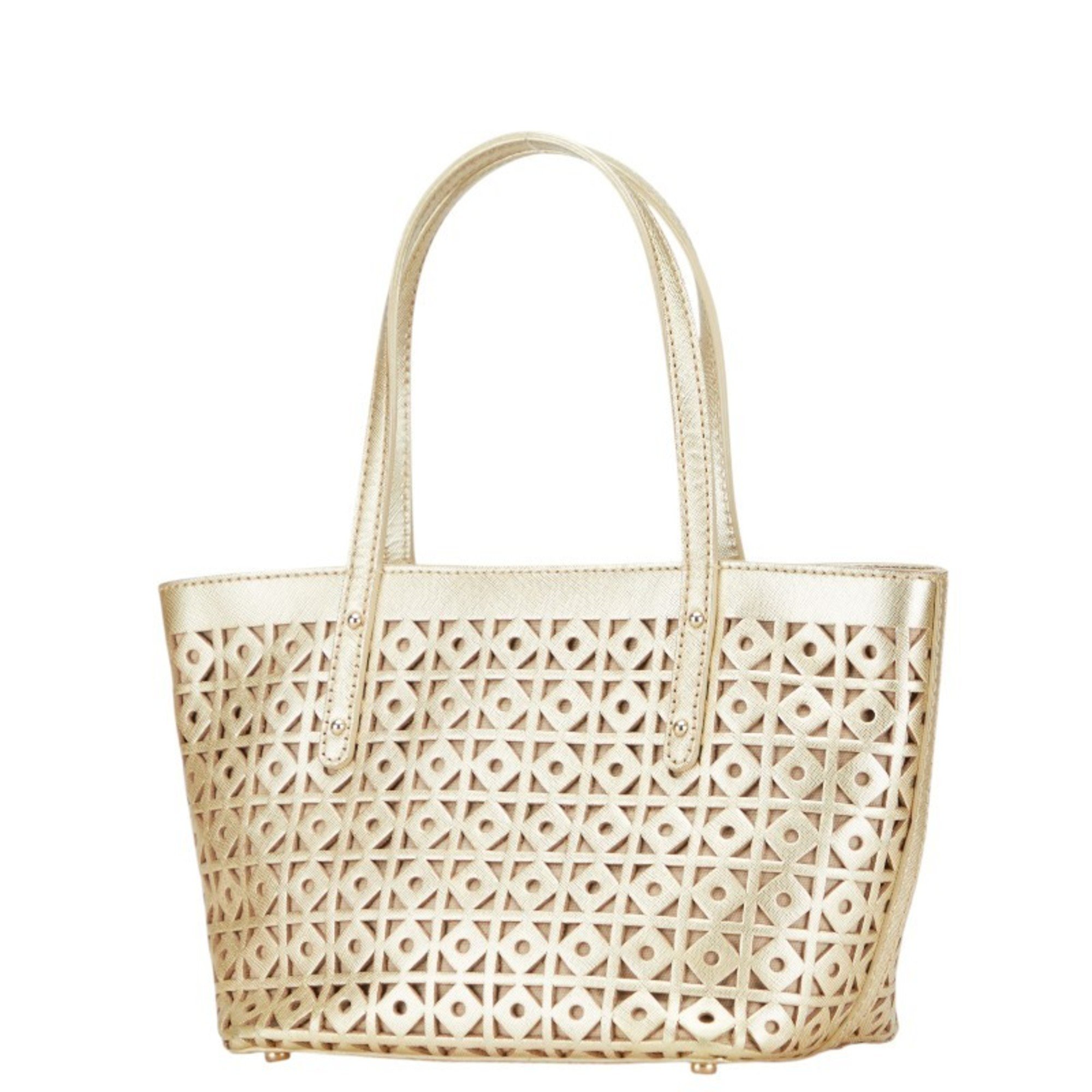 Pre-Owned Kate Spade logo punched tote bag, gold leather handbag, women's.