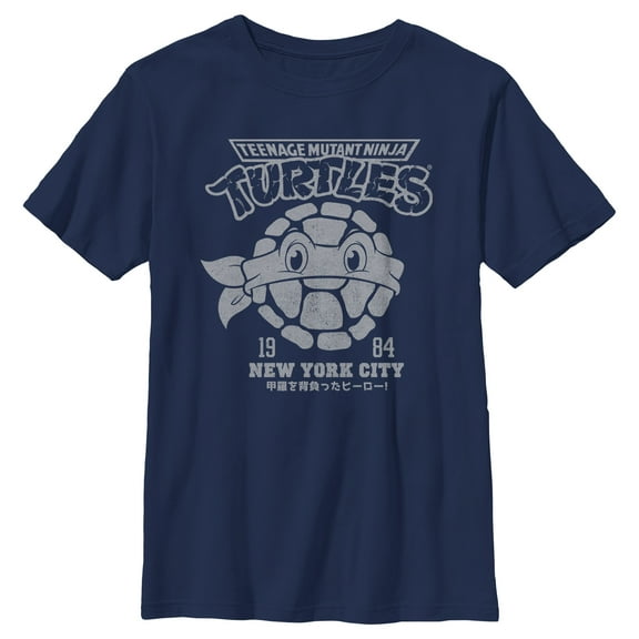 Boy's Teenage Mutant Ninja Turtles New York City 1984 Logo Face Graphic Tee Navy Blue Medium