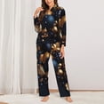 thumbnail image 2 of Pofeuu Elegant Golden Blue Ornaments Print Womens Pajamas Set Long Sleeve Sleepwear Button Down Nightwear Soft Pj Lounge Sets Button Down Pajamas Women-XX-Large, 2 of 7