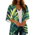 thumbnail image 4 of Womens Kimono Beach Cover Up Cardigan Floral Printed Tops Loose 3/4 Sleeve Lightweight Capes Green A XL, 4 of 7