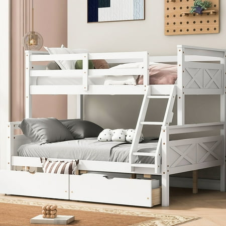 White twin over full bunk bed with safety features | Useful in a limited - space bedroom | Enjoy long - term use with a durable frame