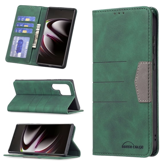 for Samsung Galaxy S23 Ultra Case, Flip Folio Wallet Cover Slim Premium PU Leather Case ID Credit Card Slots Stand Kickstand Holder Closure TPU Shockproof Phone Case for Samsung Galaxy S23 Ultra,Green