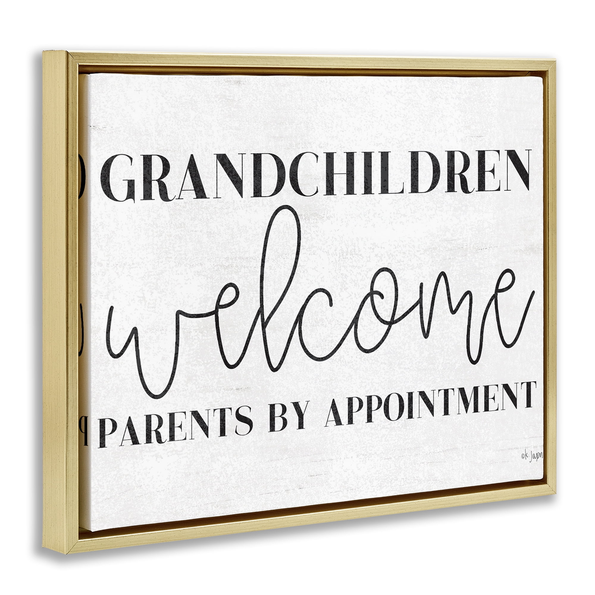 Stupell Industries Grandchildren Welcome Parents by Appointment Gold Framed Floater Canvas Wall Art, design by Jaxn Blvd.