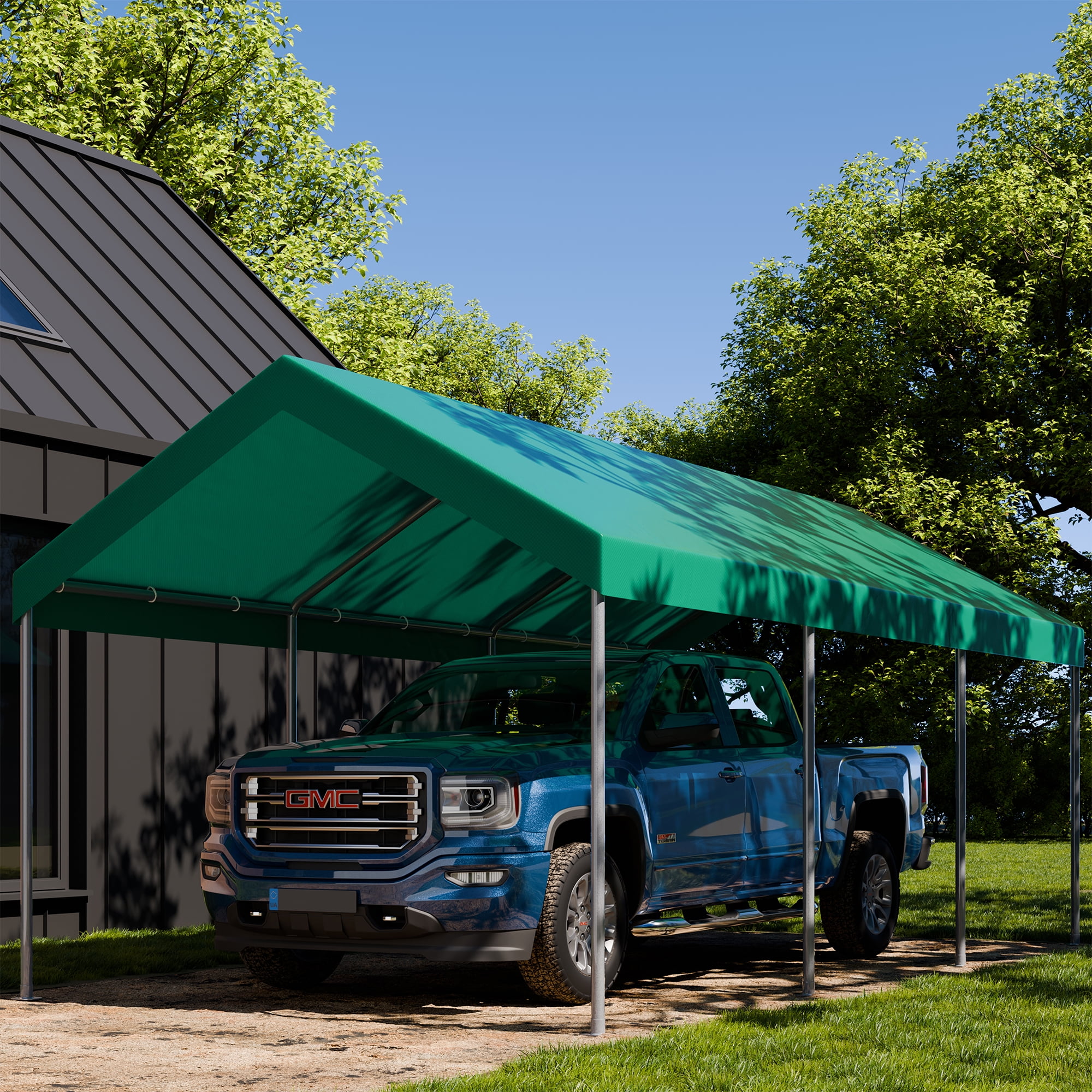 Walsunny Carport 10 x 20 ft Heavy Duty Carport Car Canopy with Powder-Coated Steel Frame, Portable Garage for Car, Boat, Shelter Party Tent with 180g PE Tarp Green